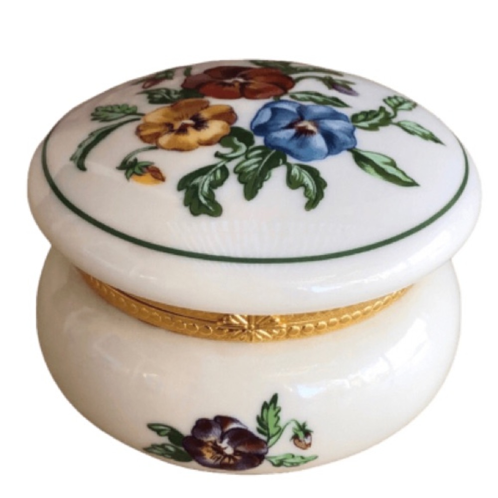 Partylite Porcelain Floral Hinged Jewelry Trinket Box